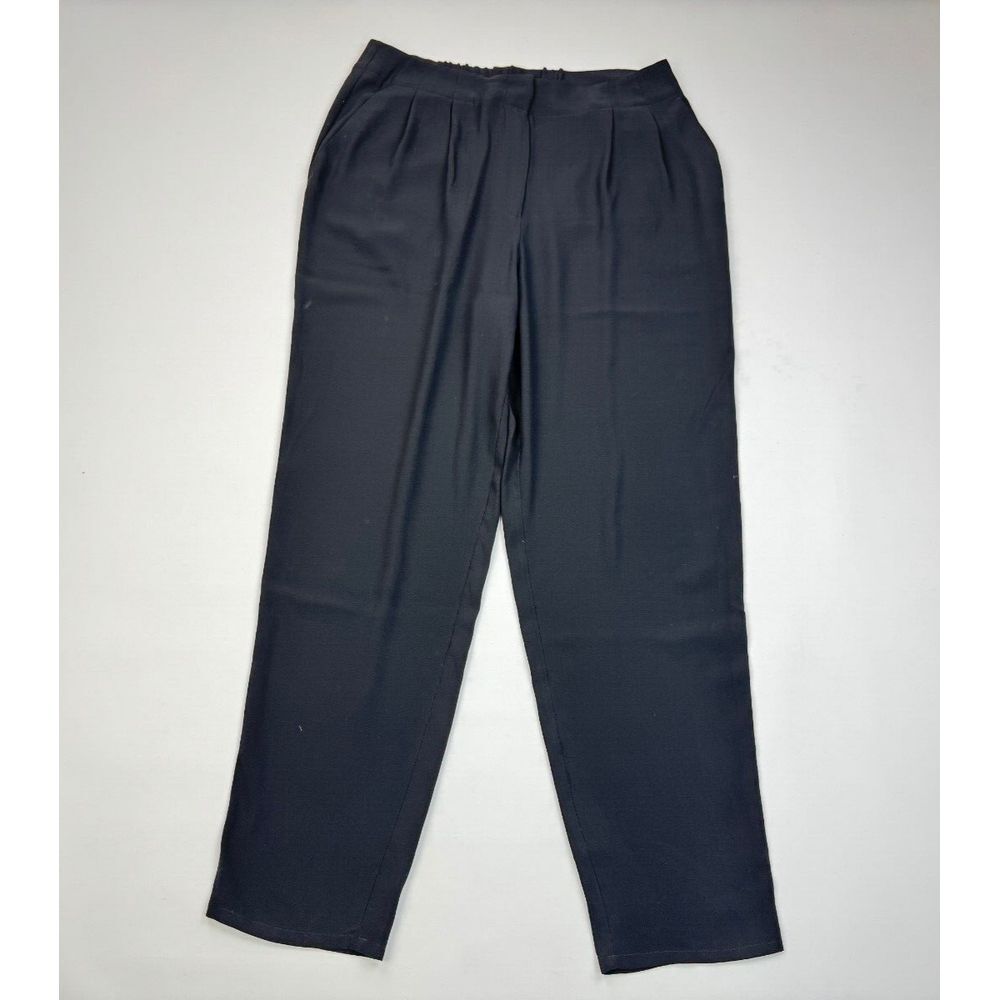 Eileen Fisher Silk Georgette Crepe Pant Women SZip Closure Elastic waist Pleated